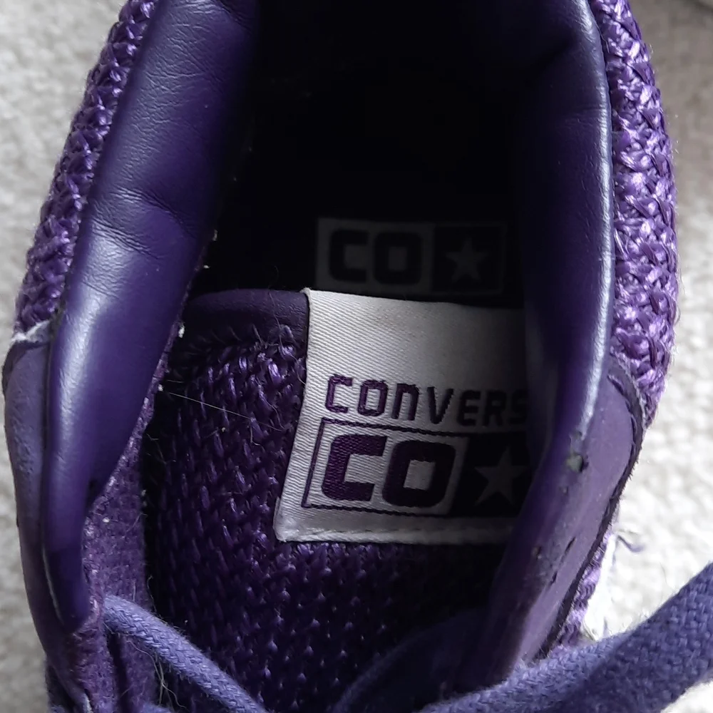 3 For $30. 24. Purple and white converse mid-top seankers.